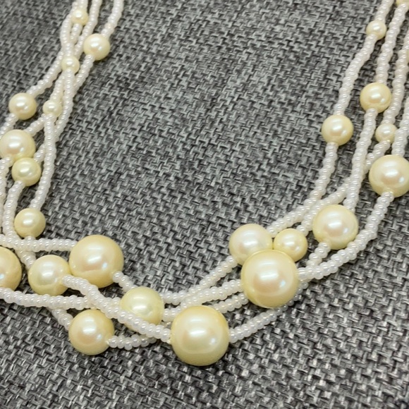 Vintage Trifari Faux Pearl and Seed Bead Multi Strand Necklace - Picture 3 of 5